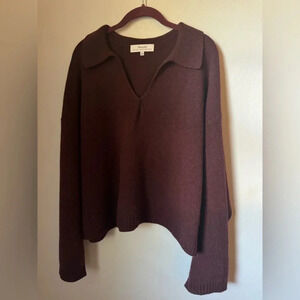Madewell Merino Wool Blend Polo Knit Sweater Size XL in Port. Repaired.